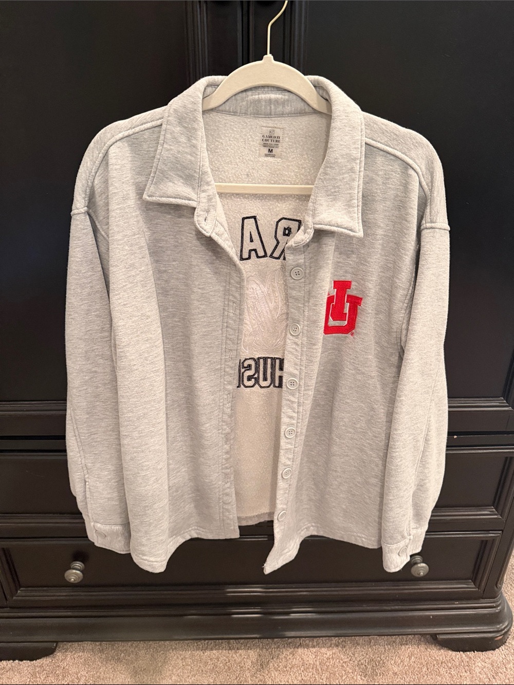 Nebraska Cornhusker Gameday Couture Button-Up Sweatshirt Jacket with Red Logo